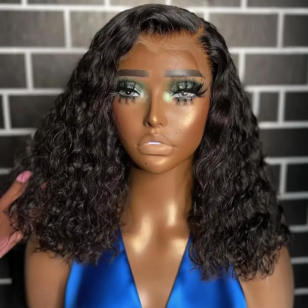 Pelucas rizadas birmanas Wear And Go rizado Bob corto 100% cabello humano onda profunda 13x4 sin pegamento HD peluca con malla frontal para mujeres 250%