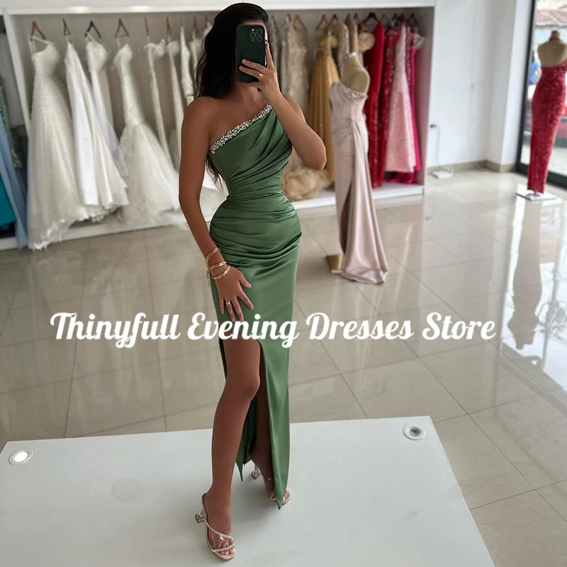 Thinyfull 2024 Mermaid Prom Evening Dresses One Shoulder Beadings Split Night Dress Saudi Arabia Cocktail Party Gowns Plus Size