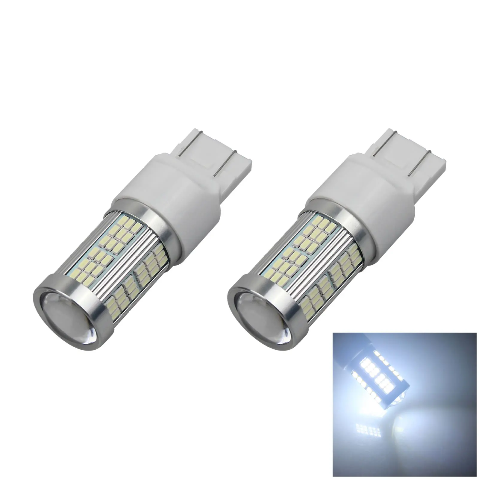 2x White AUTO 7443 Brake Lamp Reversing Light DC 12V-24V 102 3014 SMD LED ECE W21-5W Z2915