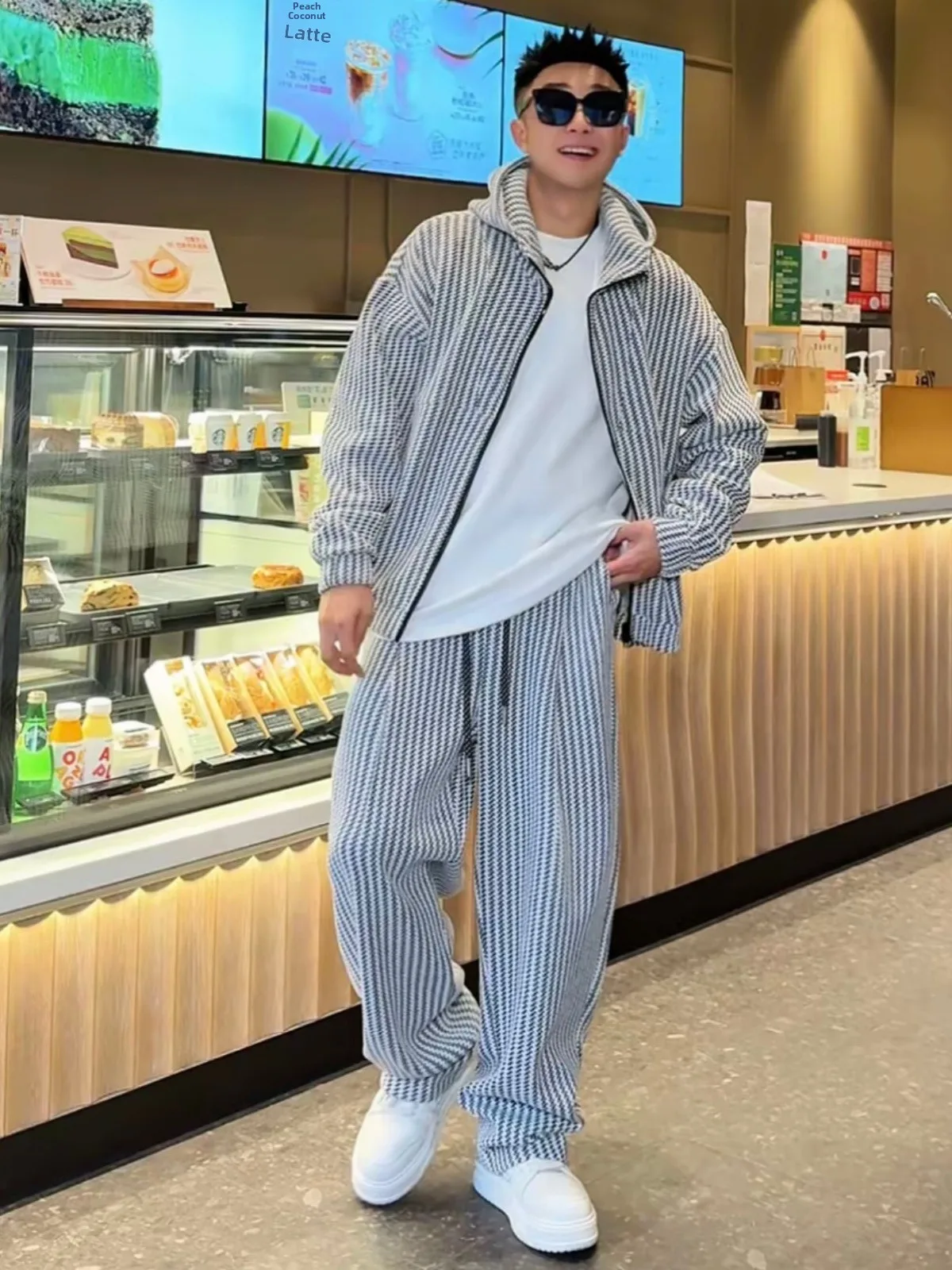 

Men's Faionable Casual Thiened Fce Hoodie Sweatirt And Long Pants Two-Piece Set Autumn Winter New Sle Silver Tea...