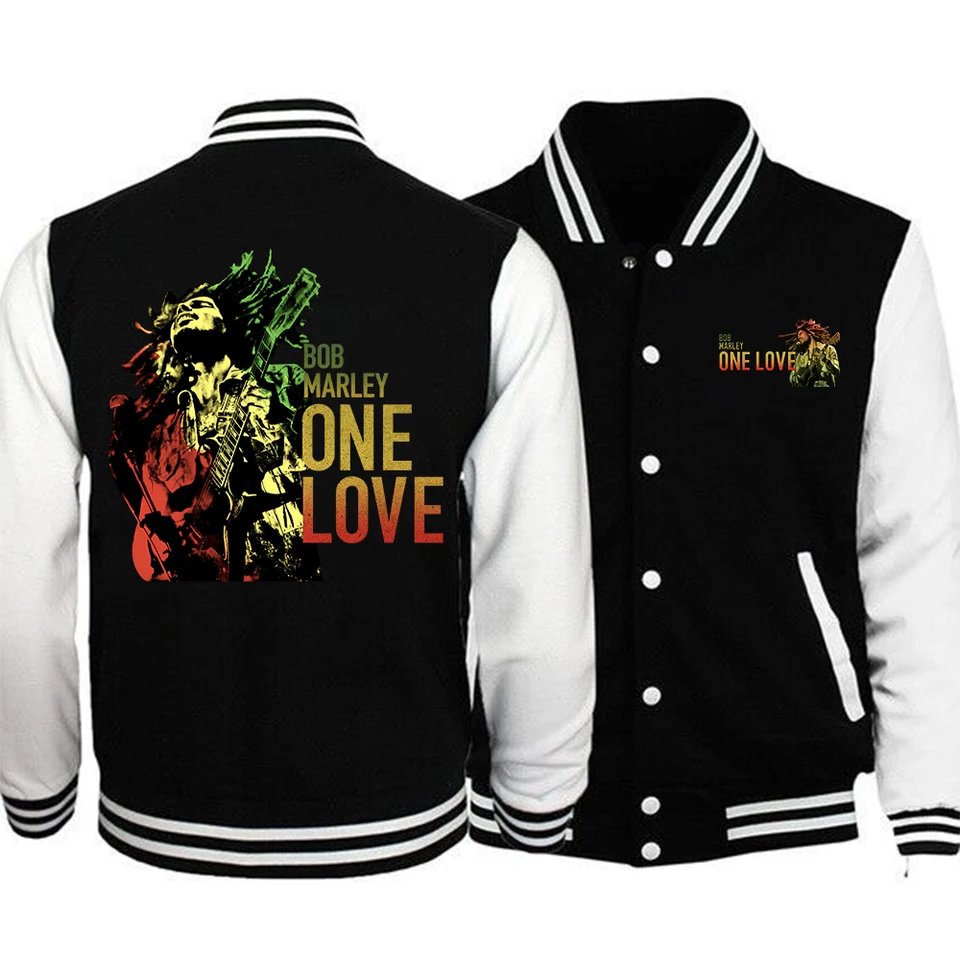 Bob Marley Baseballs Jackets Button Leather Sleeve Sports Coat
