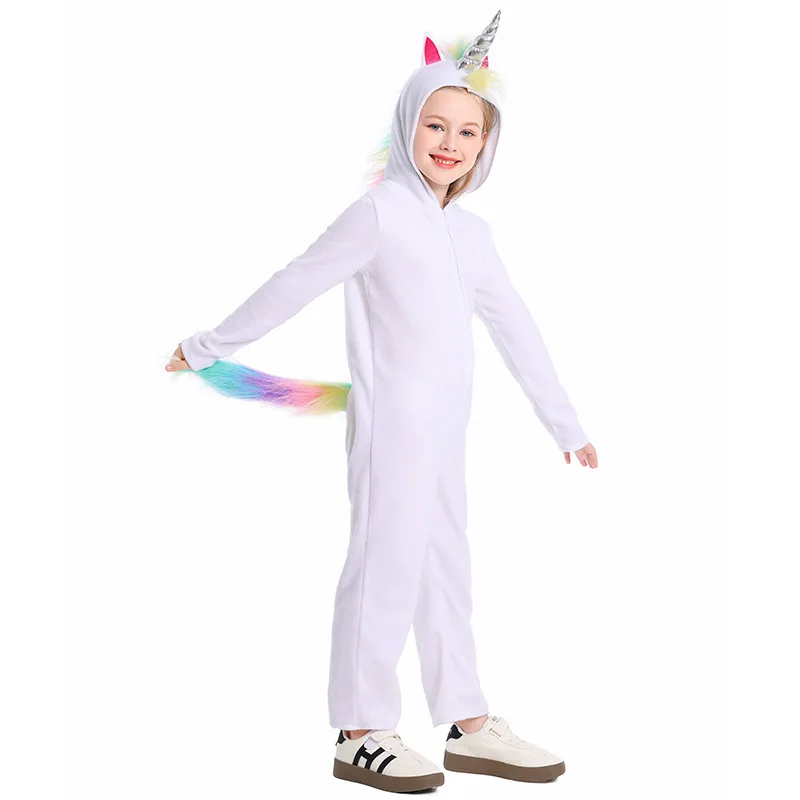 Halloween Arco Iris elfo unicornio Cosplay puro blanco rosa caballo puesta en escena mono