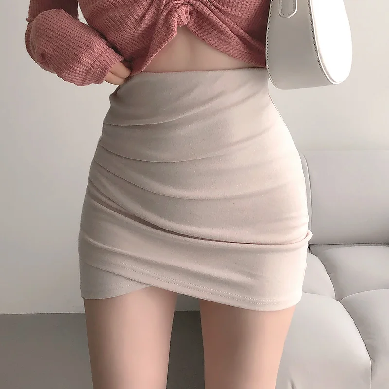 

Модный удобный эластичный плиссированный дизайн с высокой талией, сексуальная утягивающая юбка длиной f, женская однотонная юбка для поездок на работу