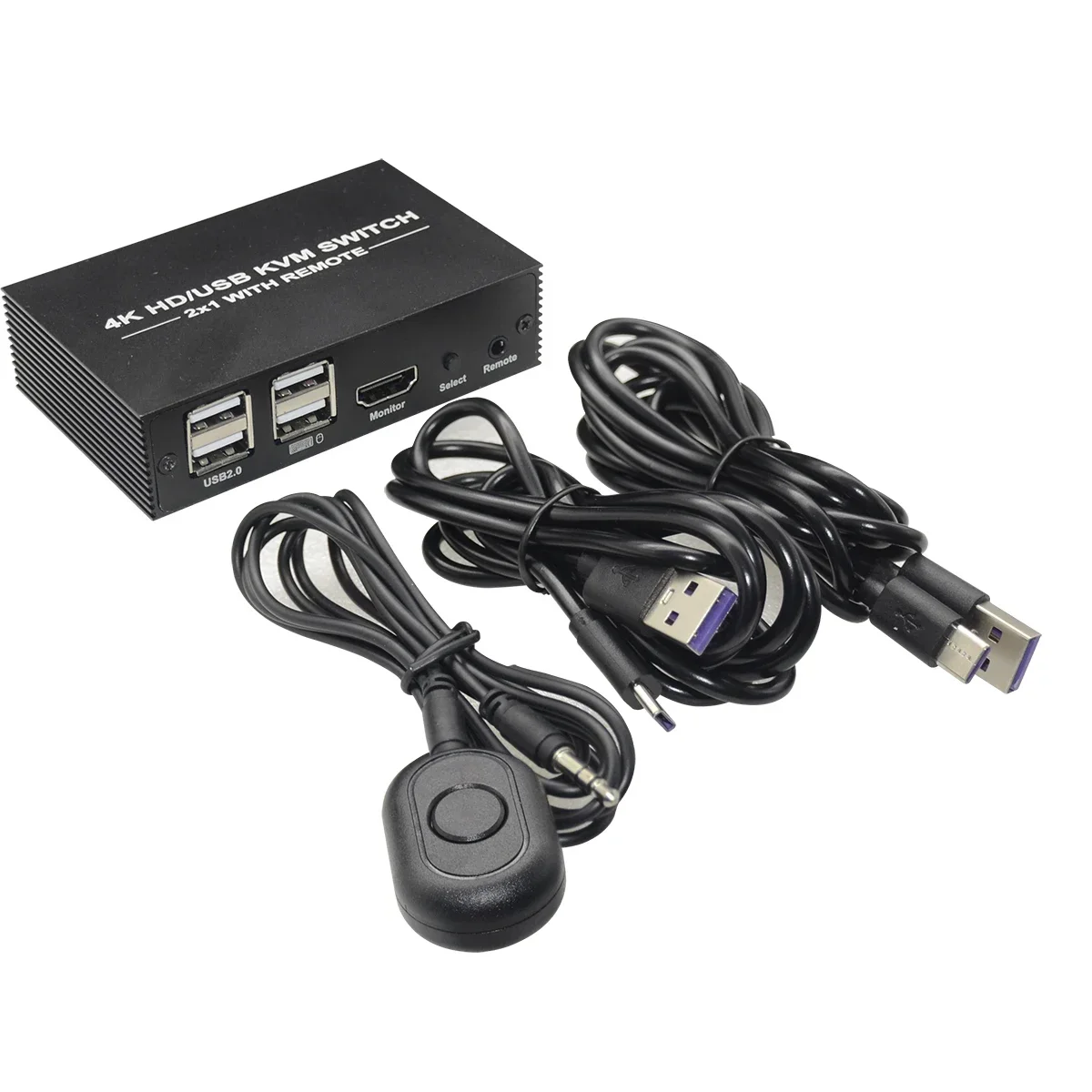4K 2x1 HDMI KVM Switch Converter with 4 Port USB Hub with Desktop Controller for Laptop PC Monitor Mouse Keyboard U Flash Drive