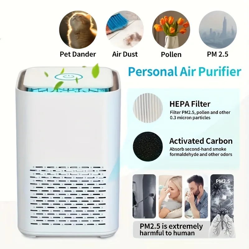 Purificateur d'air HEPA portable CompactPro, conception ultra portable pour une mobilité facile, technologie HEPA avancée pour un air efficace, 1PC