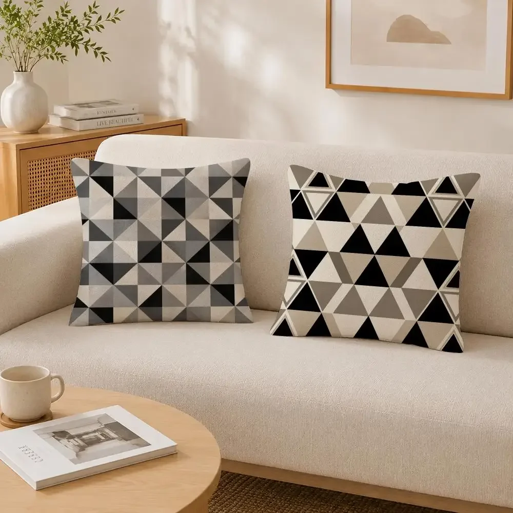 Pattern Triangle Array Cushion Cover Soft Fluffy Short Plush  Pillow Case Throw Decorative for Sofa Bedroom Home Decor
