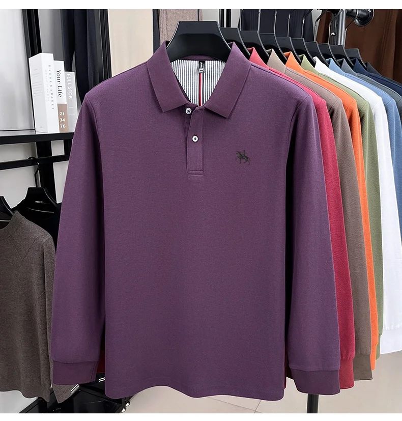 100% القطن ربيع الخريف جديد الرجال طويلة الأكمام الفاخرة مخصص عادية مريحة قميص بولو رائعة العلامة التجارية المهر التطريز #6