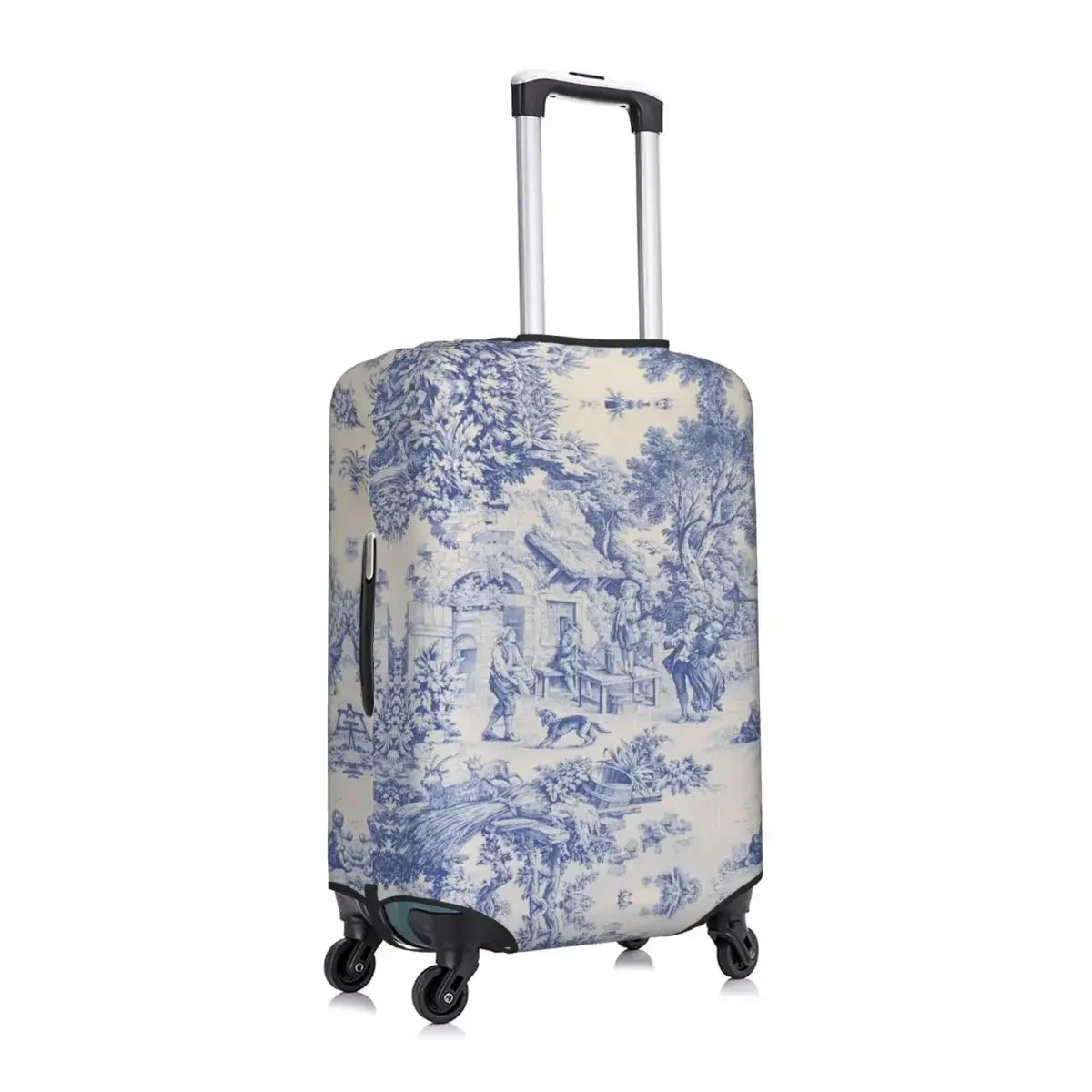 Classic French Toile De Jouy Navy Blue Motif Pattern Luggage Cover Elastic Travel Suitcase Protective Covers Suit For 18-32 inch