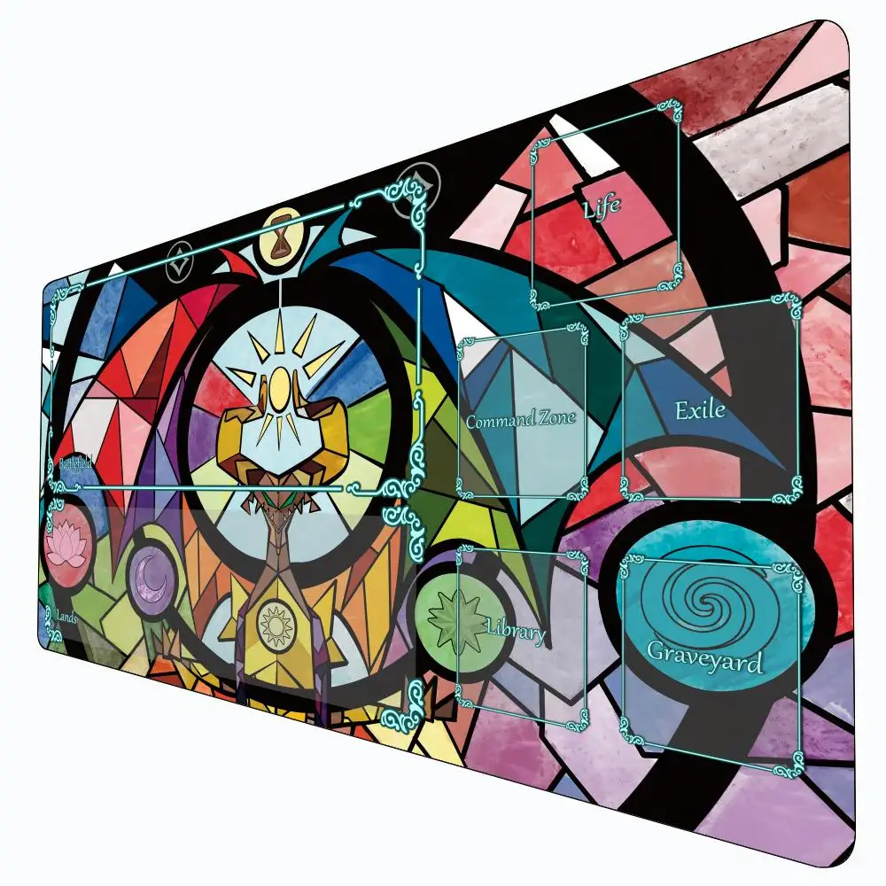 

Magic Card Gaming Mat with zone Colored glass style dragon mtg playmat desk mat Commander Playmat suitable for game gathering