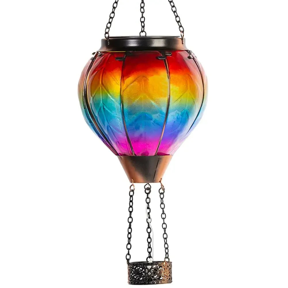 Classical Garden Outdoor Solar Lamp LED Flickering Flame Hot Air Balloon Lamp with Metal Glass Lawn Garden Decoration Outdoor