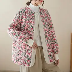 2023 nuovo cappotto di cotone allentato stampato retrò leggero per cappotto Casual moda autunno e inverno da donna