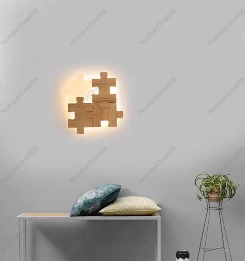 Building Block Wall Lamp Bedroom Bedside Lamp Modern Minimalist Entrance Corridor Aisle Lamp Walnut Personalized LED Lamp