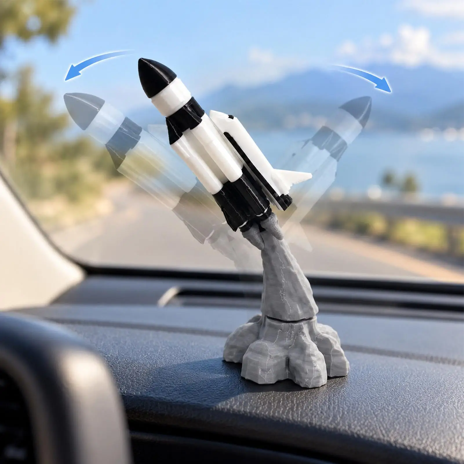 Dashboard Ornaments For Car 3D Printed Rocket Launch Fun Dynamic Statue Car Dashboard Decor For Bookshelves Bedside Tables Home