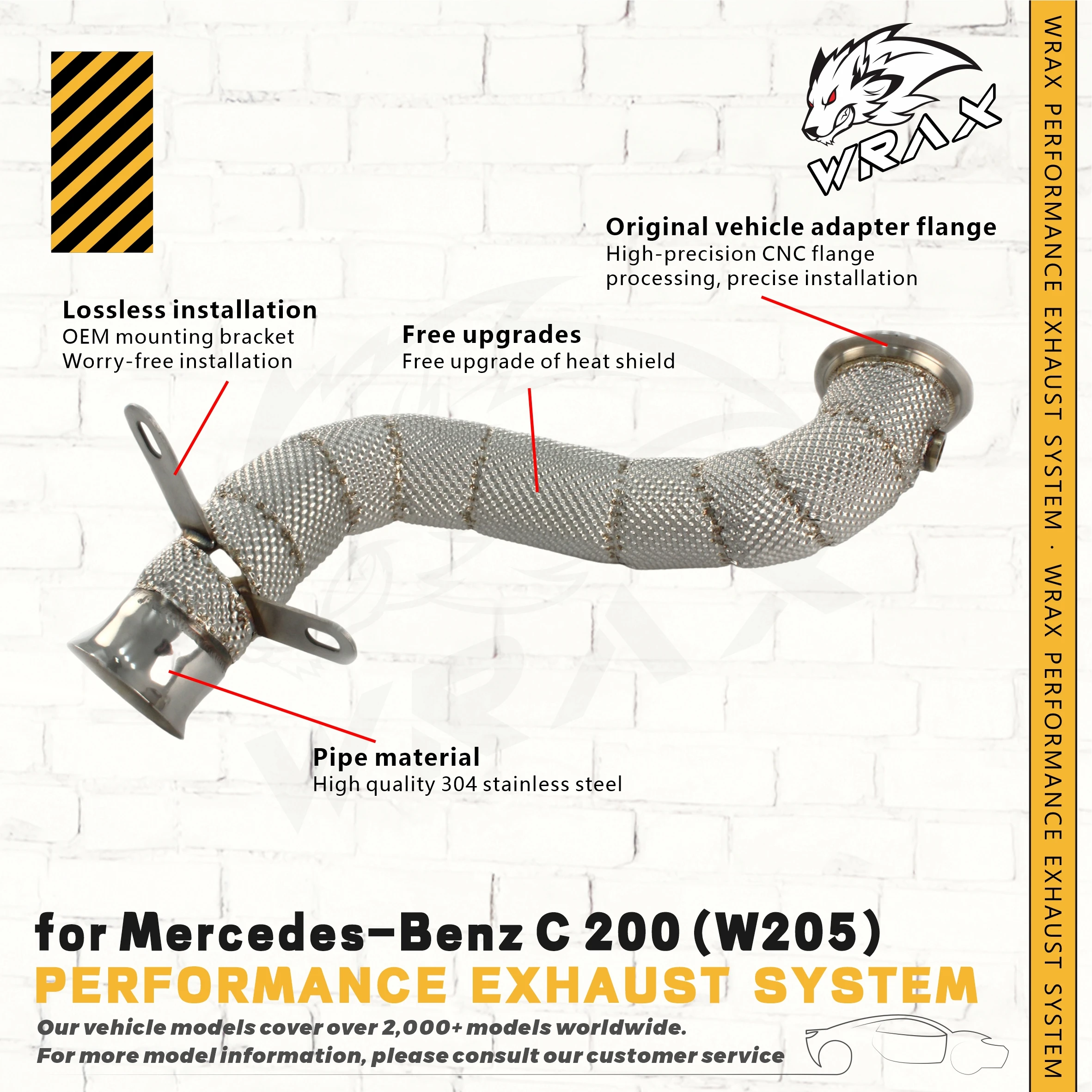 Rura spustowa WRAX ze stali nierdzewnej do Mercedes-Benz C 200 (W205) z osłoną termiczną