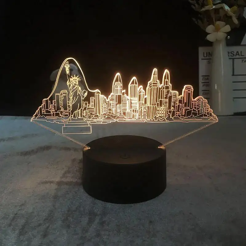 Veilleuse 3D créative avec bouton tactile, lampe de bureau USA City, décoration de chambre et de bureau, cadeau de Noël, cadeaux d'anniversaire