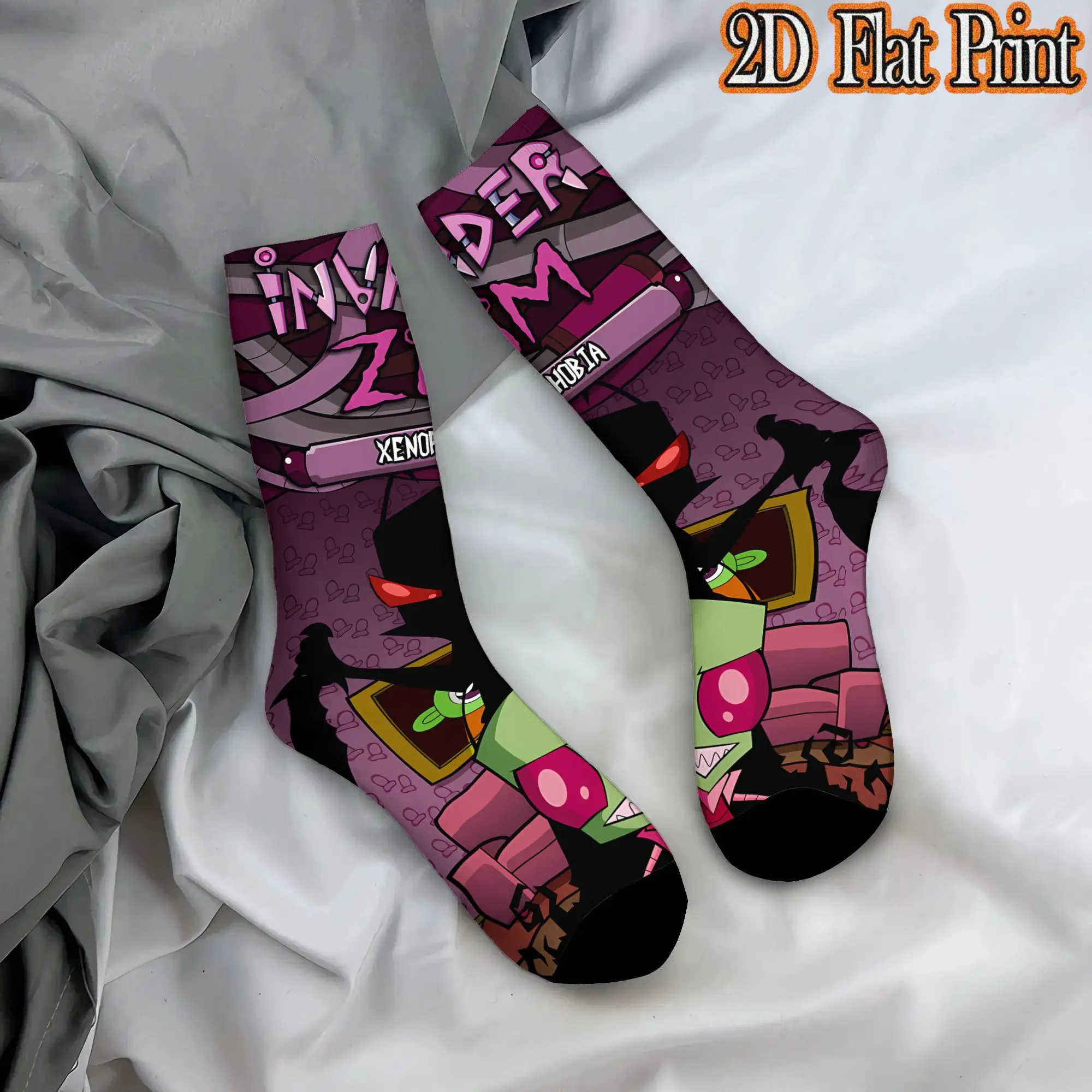 Invader Zim Anime Vintage  Street Style Novelty Pattern Crew Winter Sock Sports Socks