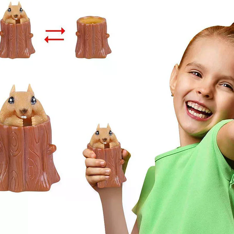 Squeeze Squirrel Cup Tree Stumps Rubber Children'S Toy Gifts