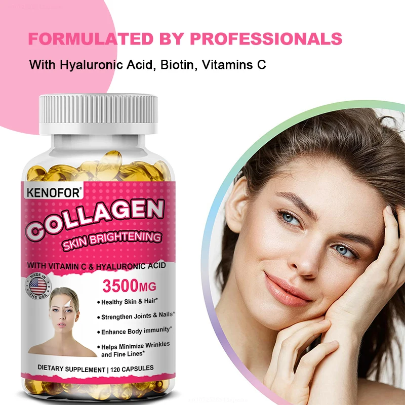 Colágeno Vital Vitaminas - Biotina, Ácido Hialurônico, Vitamina C - Colágeno para Mulheres - Complexo de Beleza Antienvelhecimento para Cabelo, Pele, Unhas