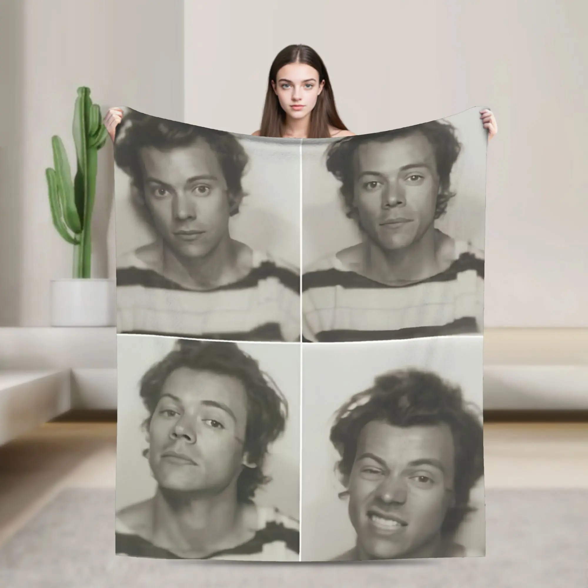 Harrys Styles Black & White Photo Blankets Flannel Printed  Portable Ultra-Soft Throw Blankets for Bed Travel Quilt