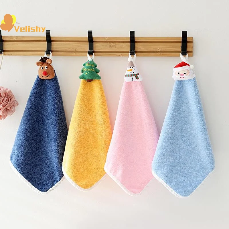 أطفال عيد الميلاد نمط منشفة اليد الكرتون الأيائل ثلج سانتا كلوز شجرة عيد الميلاد منشفة مخملية الحمام منشفة معلقة الامتزاز القماش