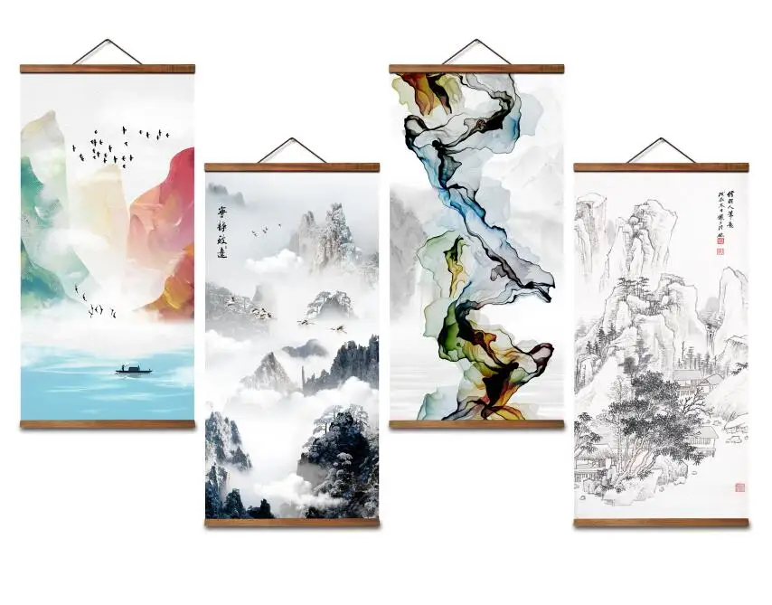 

MT0952 Chinese Stylesunrise landscape Canvas Decorative Wall Art Posters Solid Wood Scroll Paintings