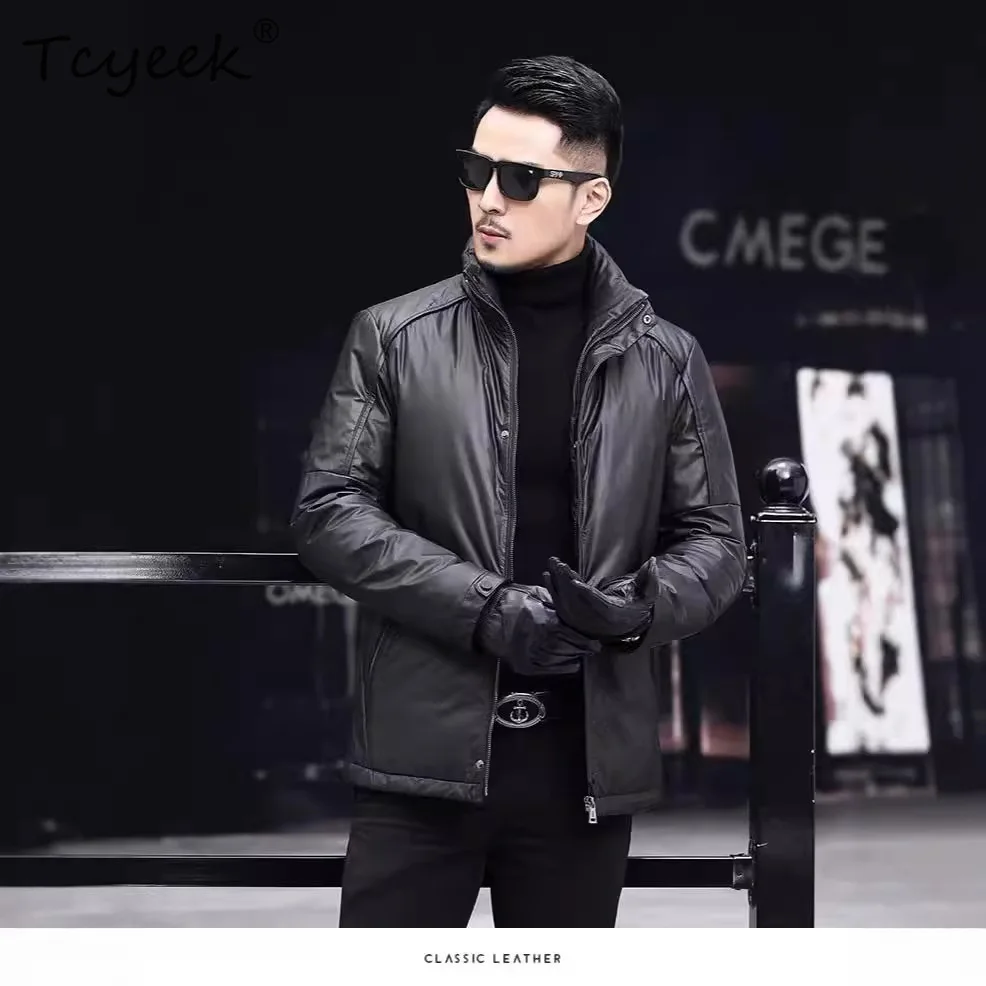 

Tcyeek верхний слой из воловьей кожи, пуховик из натуральной кожи, мужская теплая зимняя одежда, мужские пальто, белое пальто на гусином пуху Casaco Masculino