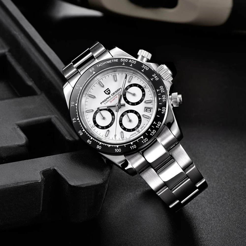PAGANI DESIGN PD1644 Men's VK63 Quartz Chronograph Watch Sapphire Glass Stainless Steel 100M Waterproof Sport Wristwatch