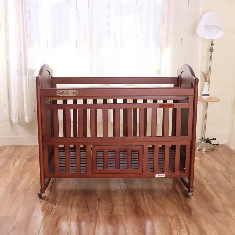 2026 New Arrival Wood Bedside Baby Cradle Cot Bed Child's Crib With Music For Bedroom Or School