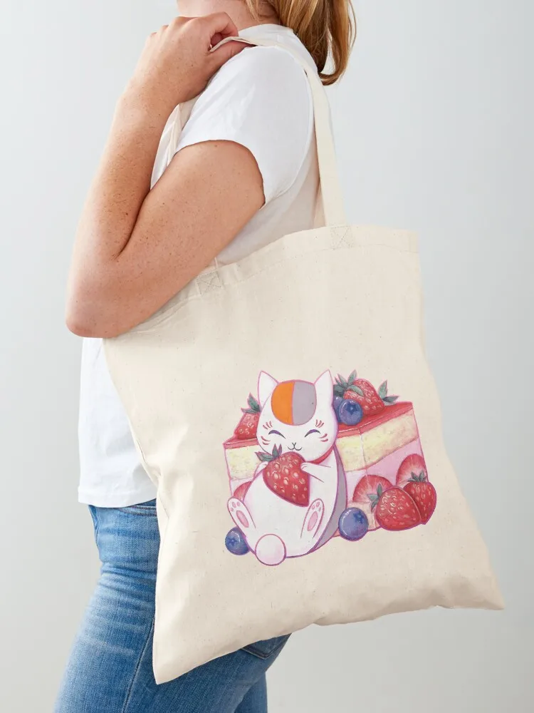 Nyanko With strawberry Tote Bag shopping bag logo personalized tote hand bag supermarket folding Canvas Tote