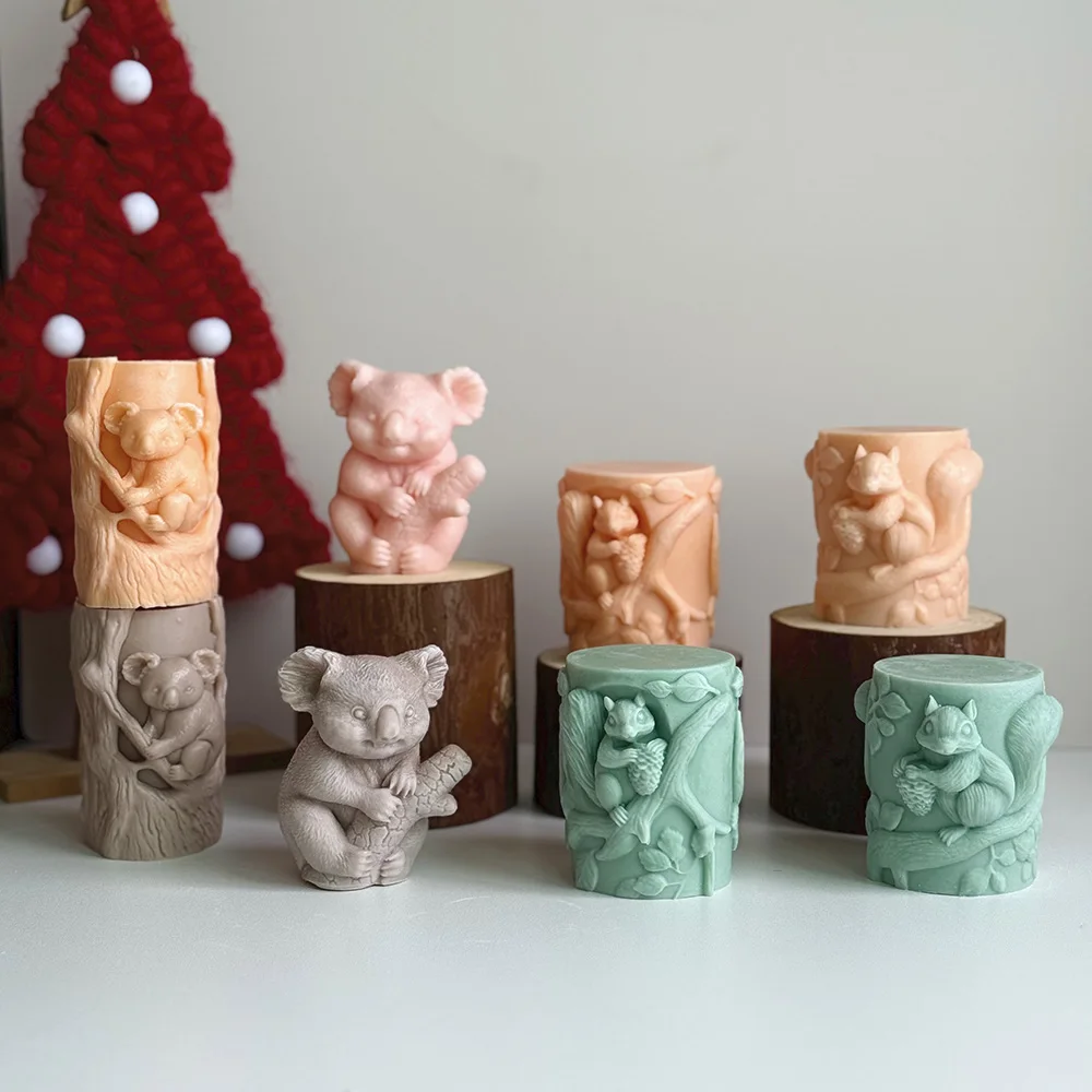 لتقوم بها بنفسك فرع كوالا الإغاثة عمود شمعة قالب من السيليكون تناول كوز الصنوبر السنجاب أسطواني الراتنج الجبس قوالب الديكور #4