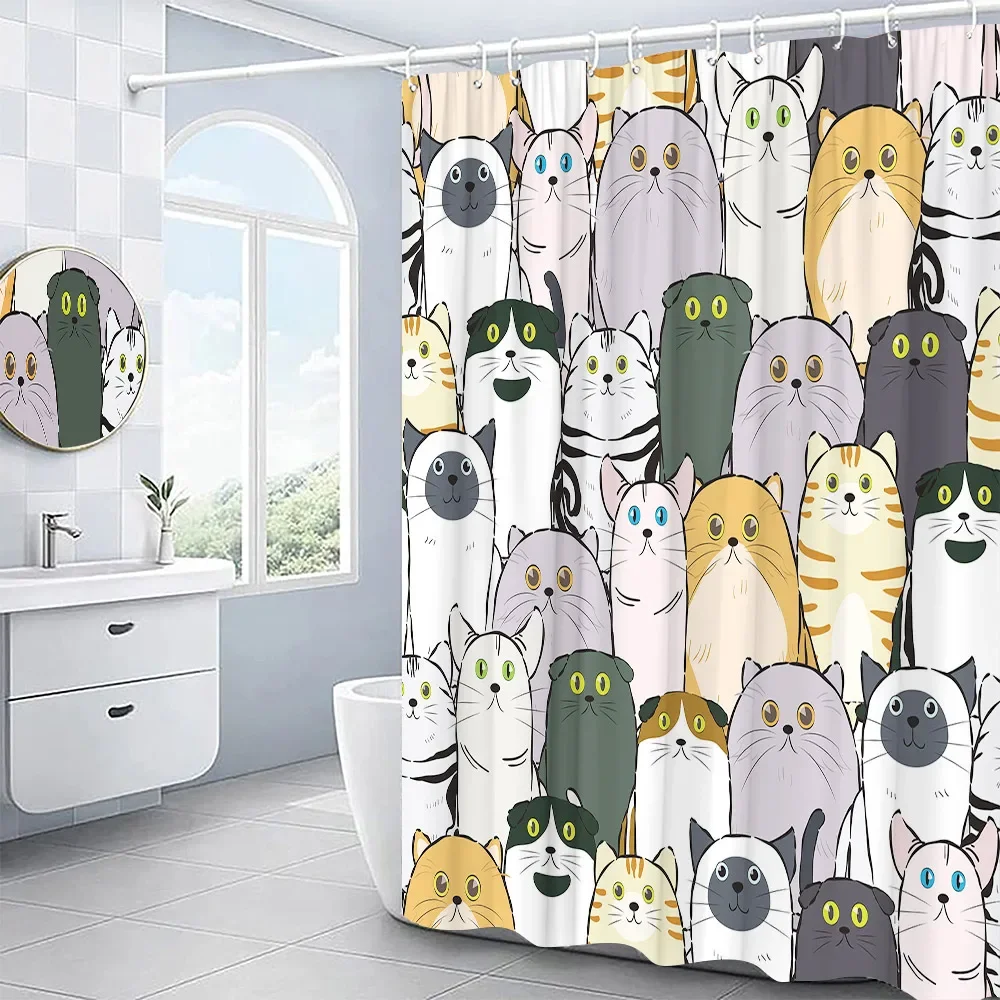 Cartoons Animals Shower Curtains Cute Dinosaurs Fish Funny Cats Dogs Paw Prints Bathroom Decor Accessories Fabric Bath Curtains