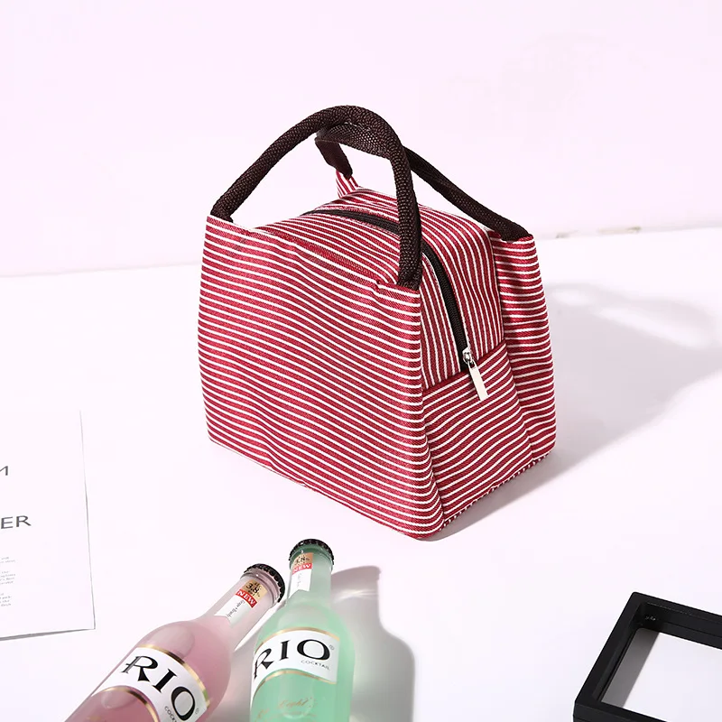 Stripes Lunch Bag For Women Isothermal Bag Packaged Food Thermal Bags Thermo Pouch Kids Lunch Bag Refrigerator Bag