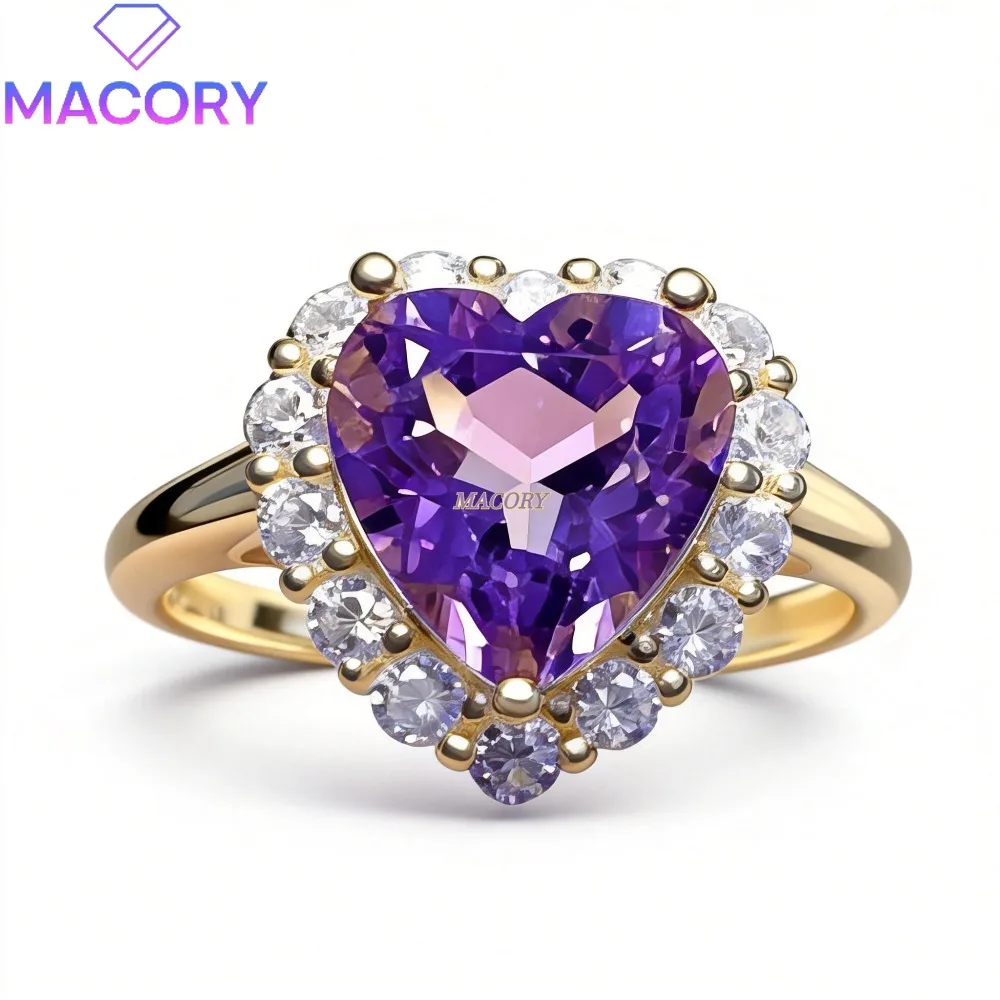 Natural Heart-shaped Amethyst Ring High-quality 925 Sterling Silver Ladies' Mysterious Purple Exquisite Luxury Jewellery