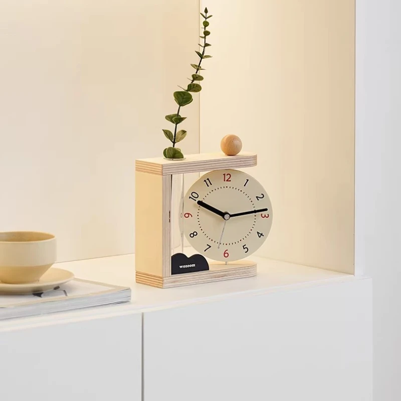 

Korean-style Green Plants Desk Clock Creativity Bedroom Wooden Clock Ornament Entrance Foyer Living Room TV Cabinet Room Decor