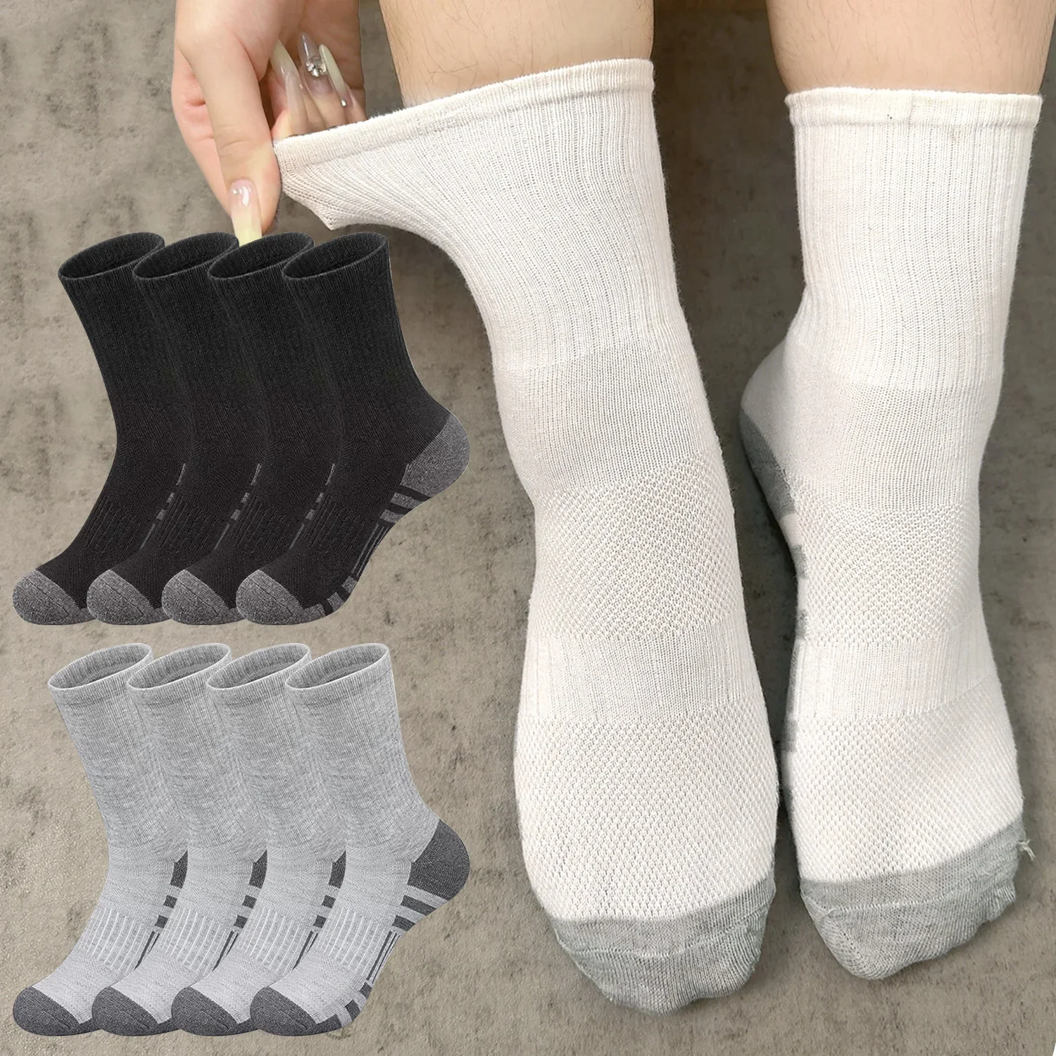 Laufsocken für Herren, feuchtigkeitsableitende Sportsocken, atmungsaktive Polyester-Wadensocken für Fitness-Training, Radfahren, Outdoor – Detail 3