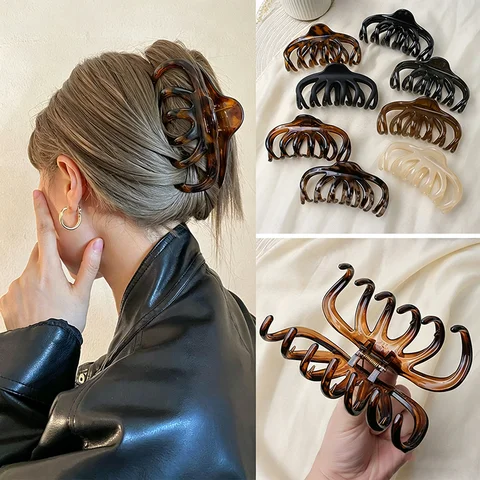 Big Jaw Hair Claw Clips Large Octopus Claw Hair Clips Acetate Tortoiseshell Claw Clips Strong Hold Hair Clips