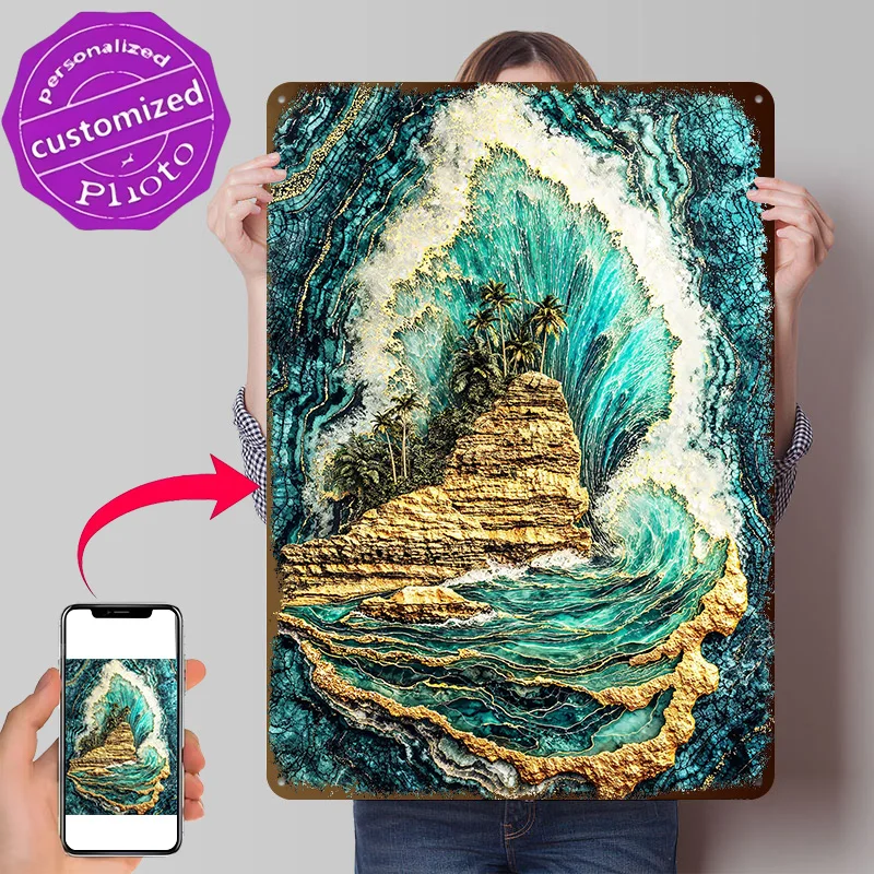 The Gilded Lagoon of the Gemstone Sea 3D Texture Metal Poster Customized Wall Art Tin Sign Gift for Mancave Decor Room Wand Deko