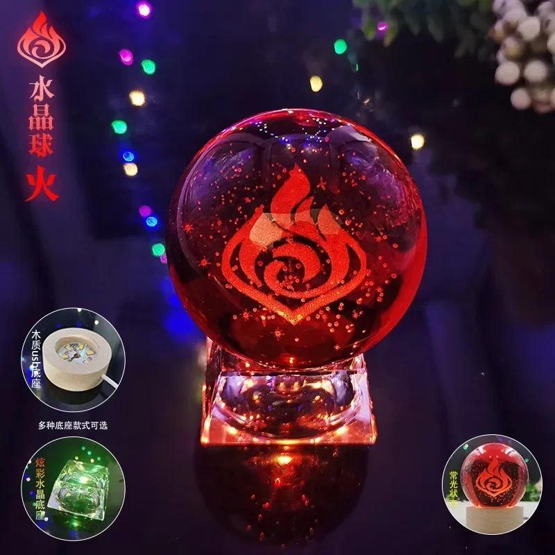 Genshin Impact Luminous 7 Element LED Crystal Ball Eye of Original God Cosplay Toy Ornaments Glass Sphere Home Decoration Gift