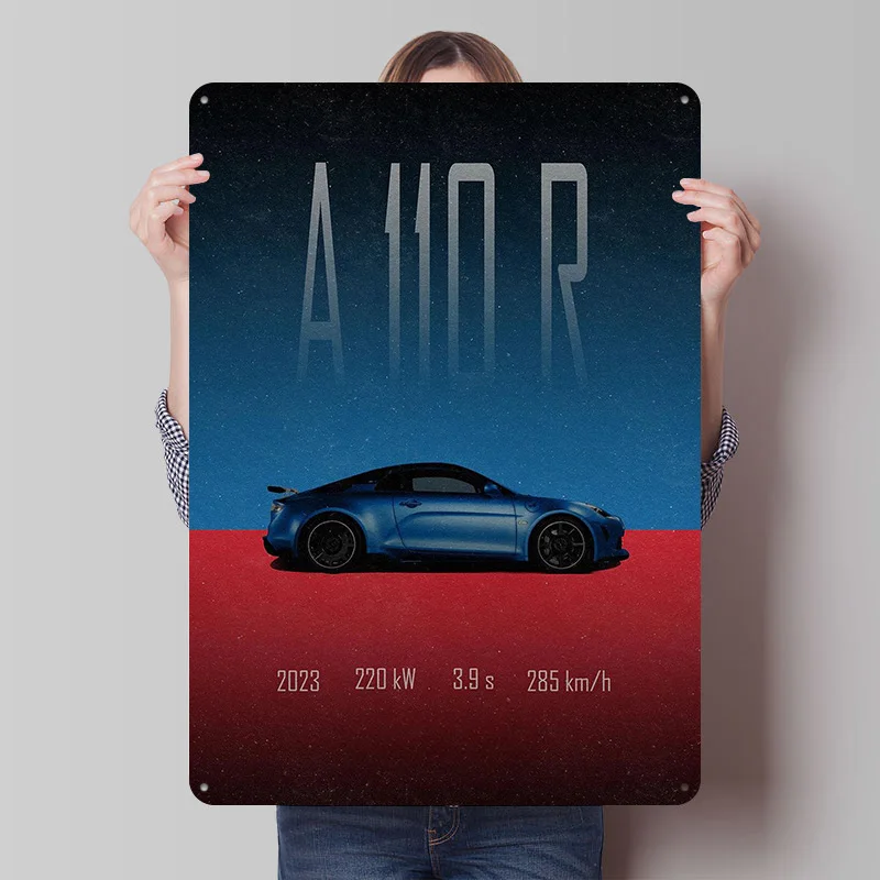 Alpine A 110 R Le Car 2023 Metal Poster Customized Wall Art Retro Vintage Tinplate Signs for Man Cave Decoration Bedroom Decor