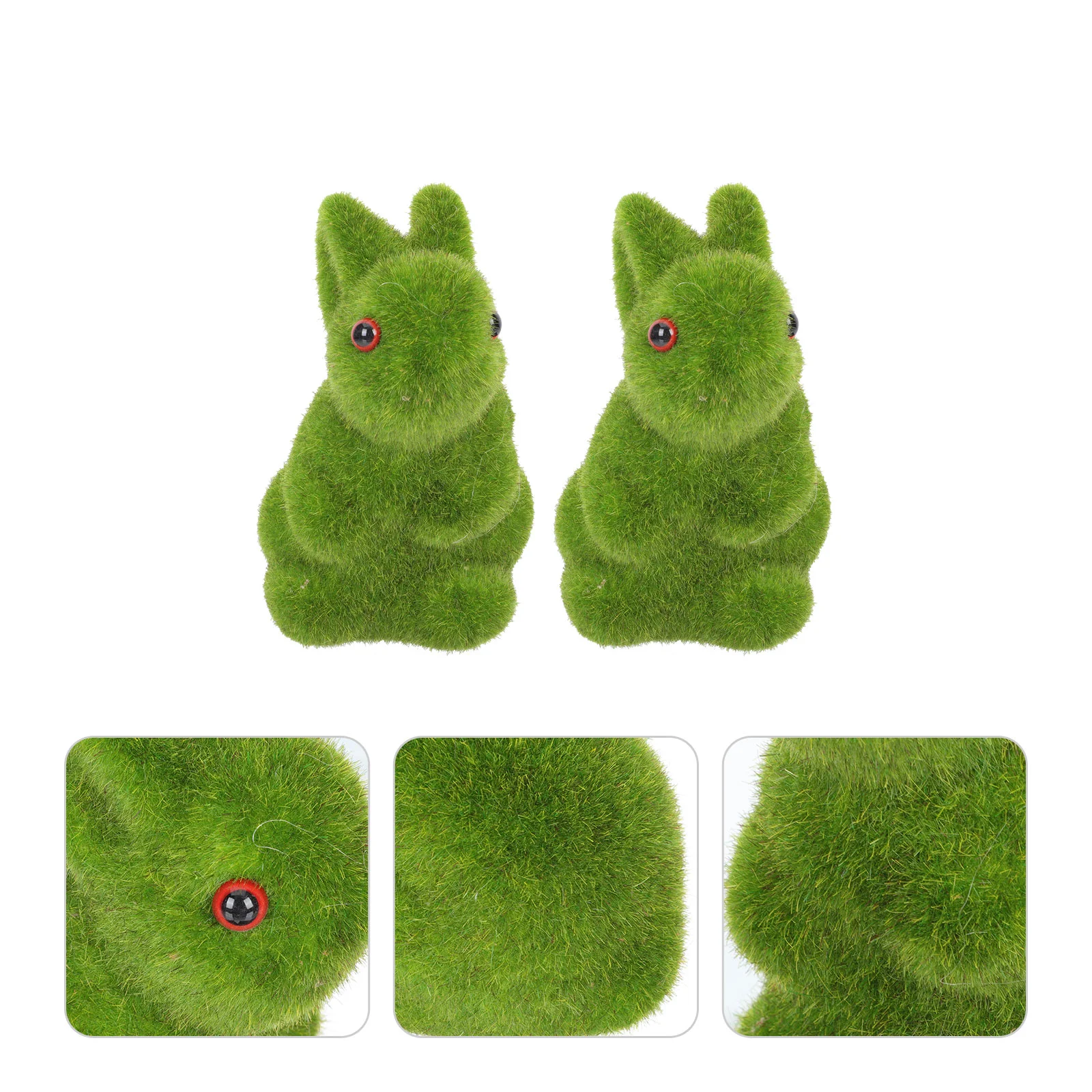 2 Pcs Easter Flocked Bunny Cute Rabbit Statue Model Photo Prop Glass Simulation Adornment Plastic Supplies Garden Decoration