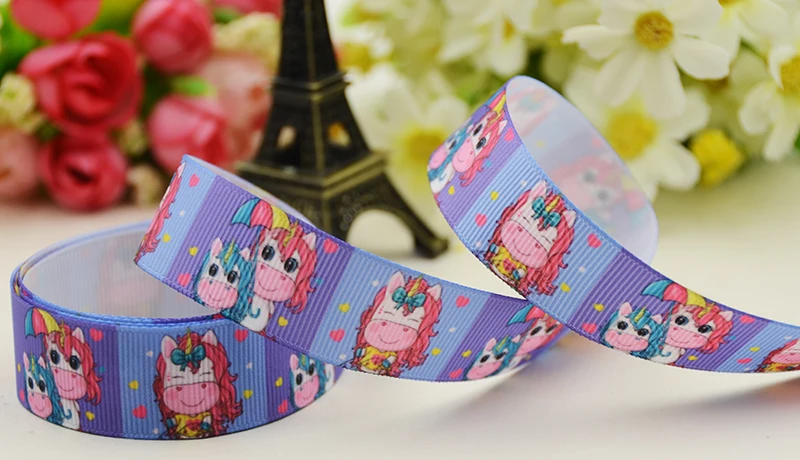 22mm 25mm 38mm 75mm Unicorn Cartoon Character printed Grosgrain Ribbon party decoration 10 Yards X-05280