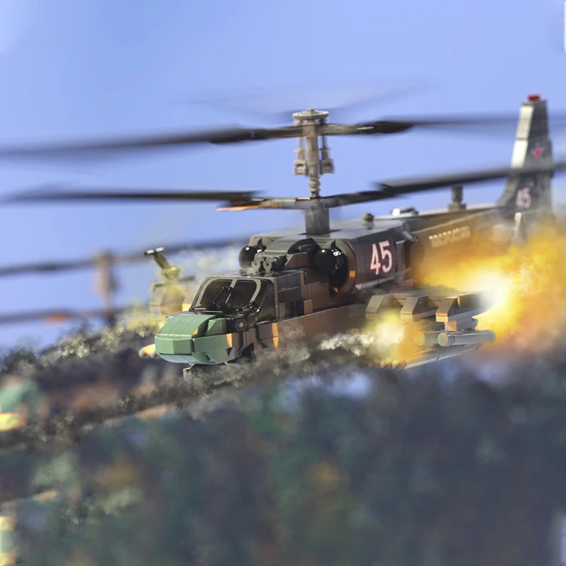 Ka-52 Military Attack Helicopter Model MOC Building Bricks War Equipment Modular Technology Gifts Holiday Assemble Toys Suit