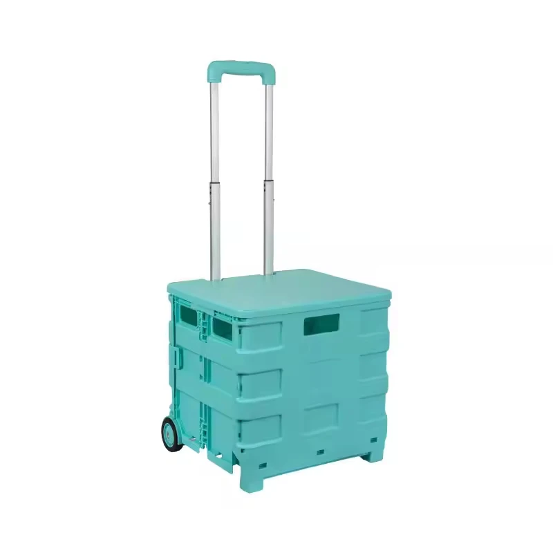 Custom Cheap Supermarket Plastic Folding Shopping Cart Camping Portable Small Collapsible Trolley