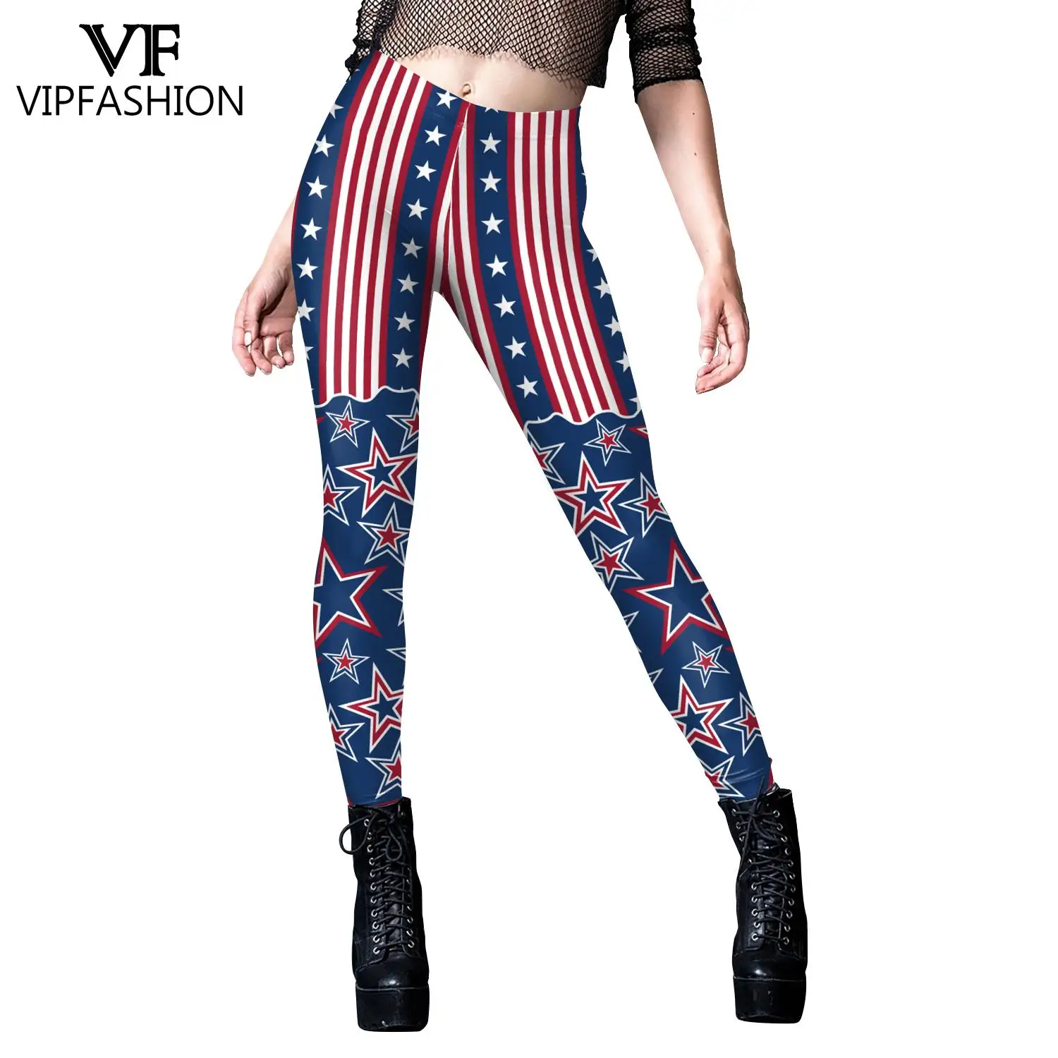 VIP FASHION Stars Lady Liberty Leggings for Women 4th of July Sexy Tights Mid-Waist Pants Ladies Casual Sports Workout Trousers