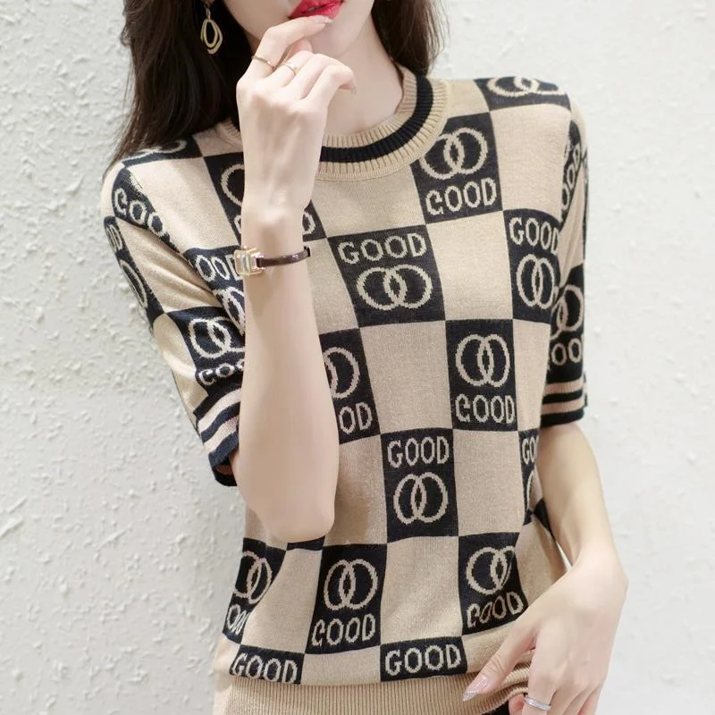 Summer Cashmere Short Sleeve Sweater Knitted Pullover Women Sweaters Short Sleeve Tops Pull Femme Jumper 2022