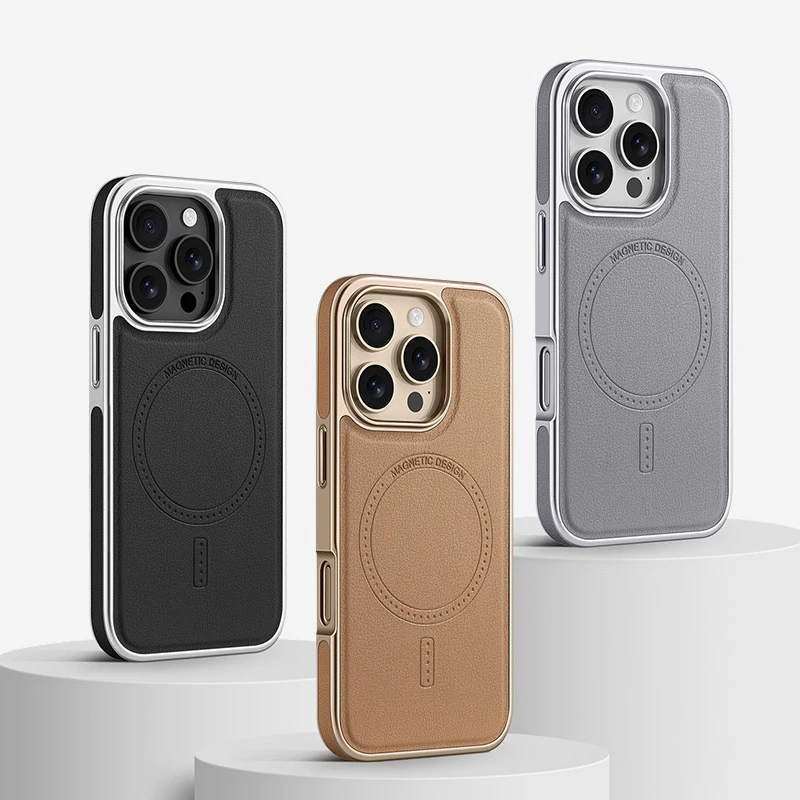 Сильный магнитный кожаный чехол для телефона для Iphone 17, 16, 15, 14, 13, Pro Max 16Pro 15Pro, гальванический чехол для телефона, ощущение кожи, чехол