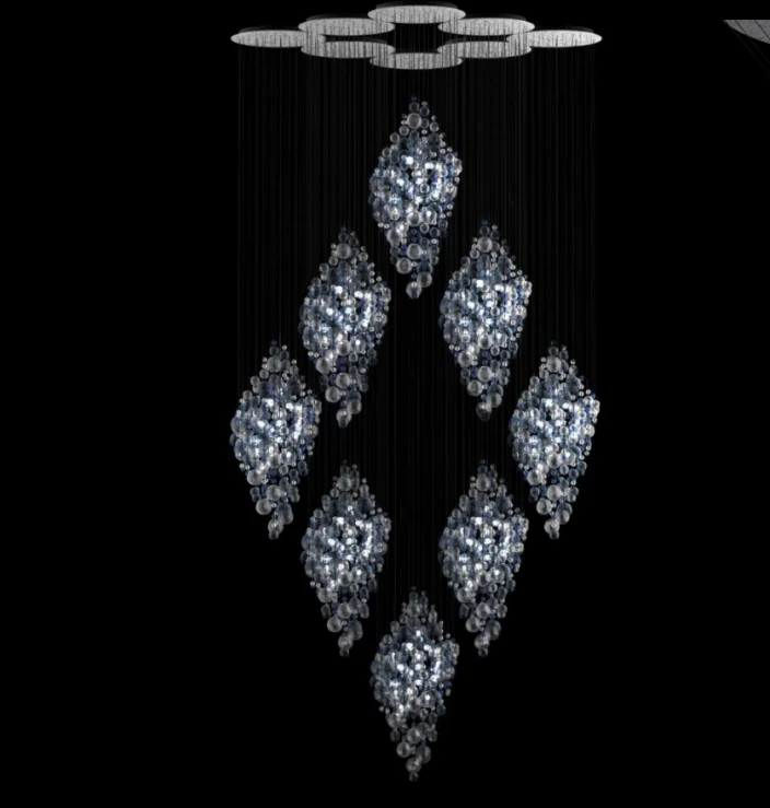 تصميم جديد الديكور الداخلي ردهة الفندق مشروع مخصص Led الثريا الحديثة الزجاج عاكس الضوء 80 زجاج كبير قلادة ضوء 100