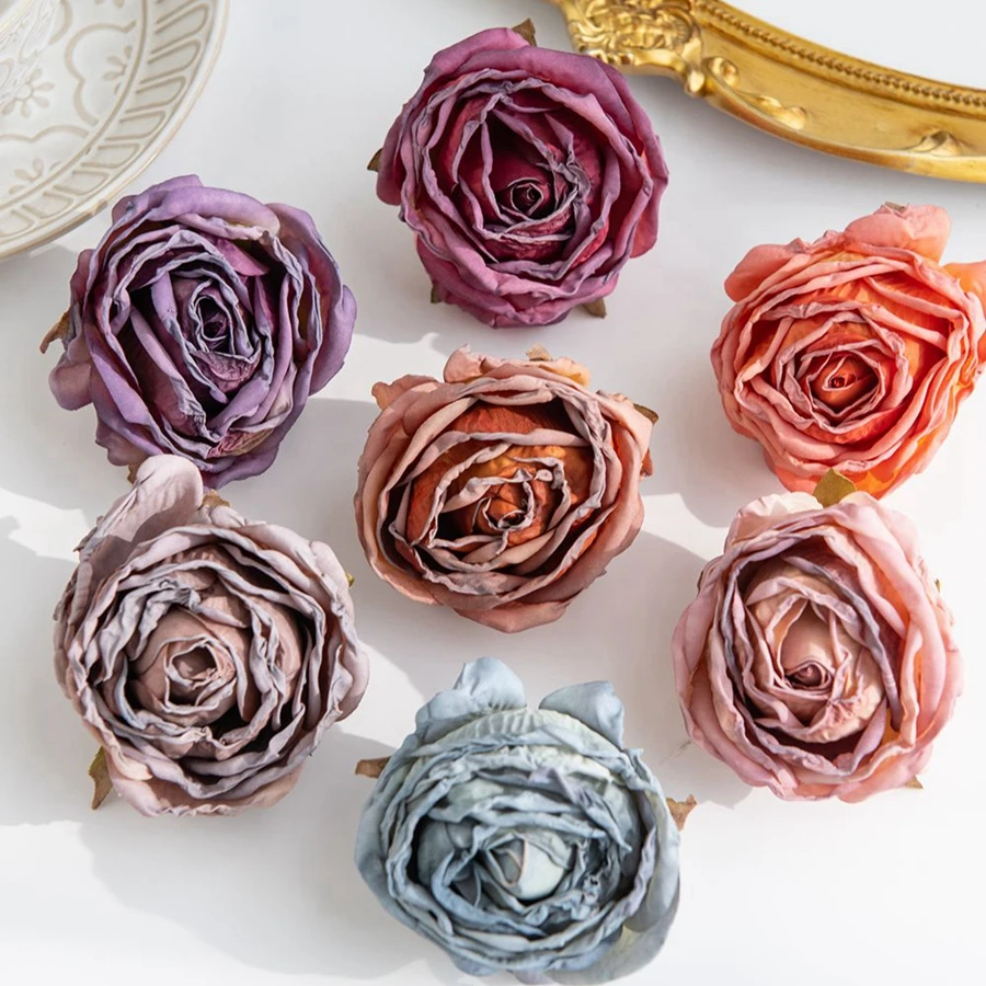 인공 꽃 불타오르는 가장자리 장미 웨딩 신부 부케 홈 꽃병 발렌타인데이 야외 정원 축제 파티 화환 DIY 장식