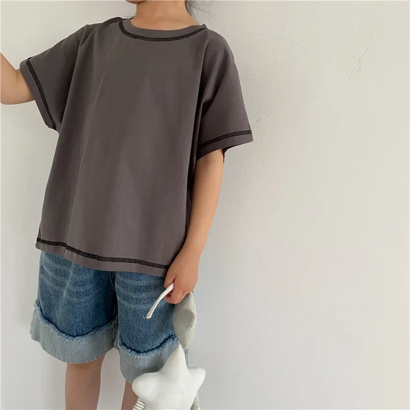 2024 Summer New Kids short sleeve T-shirt 1-6T Boys cotton Bat sleeve Tees Girls all-match casual Tops