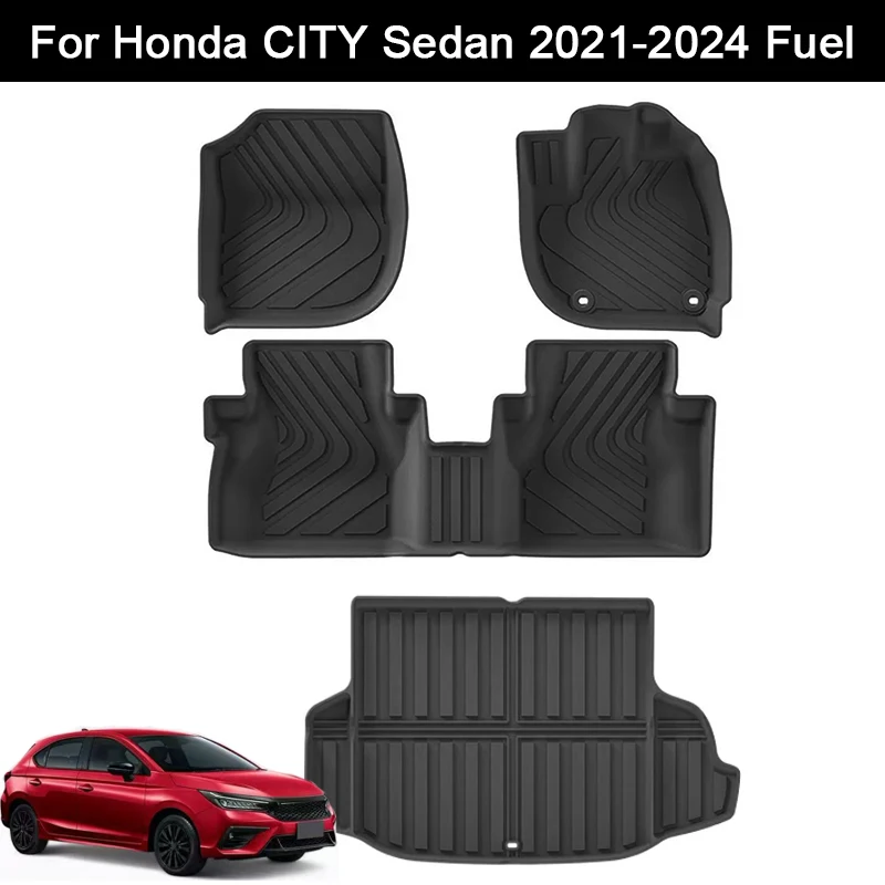 

for Honda City Sedan 2021 2022 2023 2024 Fuel Car Floor Mats Trunk Pad TPE 3D Foot Pad Right Hand Drive Cargo Liner Black